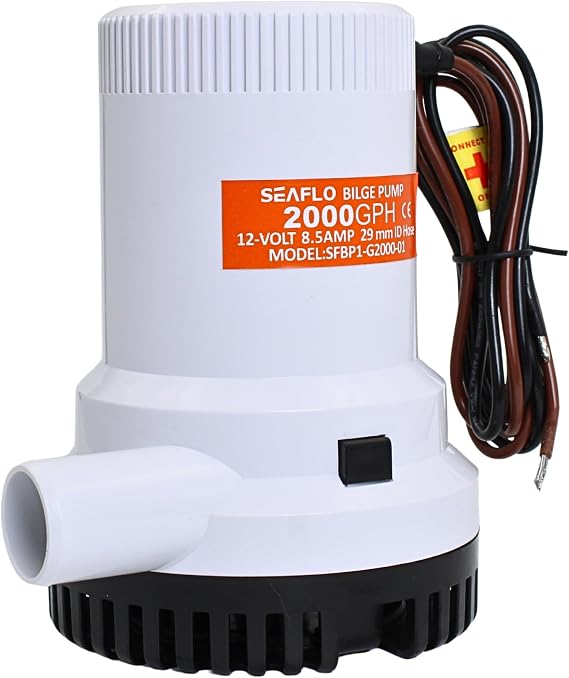 SEAFLO 01 Series 2000 GPH Bilge Pump 12V, 1-1/8" Outlet, Marine Submersible Pump with Anti-Airlock Protection, CE & Rohs Certified, | Reliable for Boats and Marine Applications