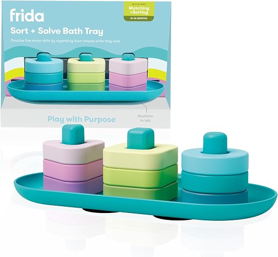 Frida Baby Sort + Solve Bath Puzzle Toy for Toddlers, Ages 18+ Months | Matching & Sorting Bath Toy, Develops Fine Motor Skills, Learn Shapes, Colors & Counting