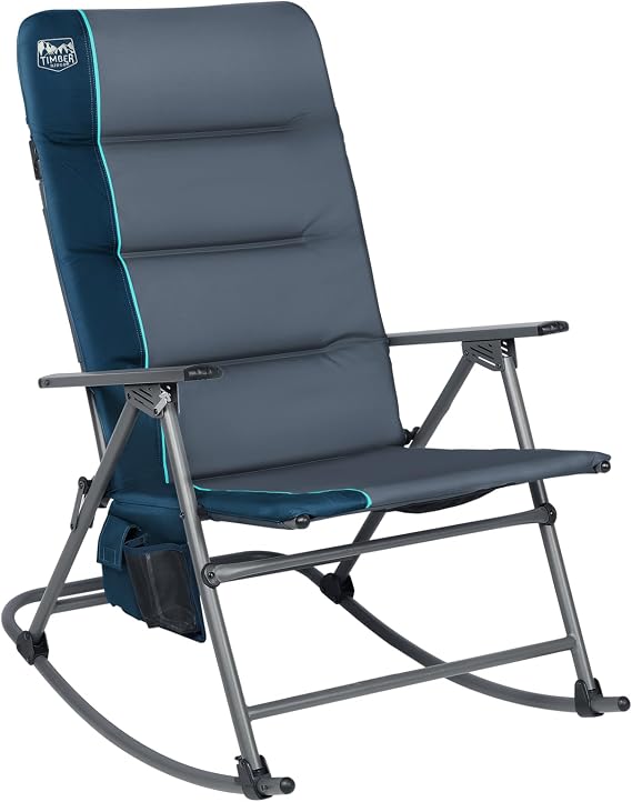 Timber Ridge Oversized Folding Rocking Camping Chair, Padded Outdoor Rocker with High Back, Portable Outdoor Chair for Patio, Garden, Lawn, Supports up to 400 lbs, Blue | Foldable Padded Outdoor Rocker with High Back, Portable Outdoor Chair for Patio, Garden, Lawn