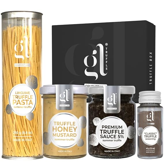 GL TRUFFLE GOURMET LINE - Gourmet Truffle Gift Box Set | Deluxe Pasta Gift Basket Includes: Linguine Truffle Pasta, Classic Truffle Seasoning, Truffle Sauce & Honey Mustard