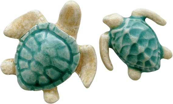 Handmade Ceramic Turtle Mosaic Set 2-Piece Turquoise & Beige Sea Turtle Wall Art/Coastal Home Decor, Mom & Baby Turtle Gift
