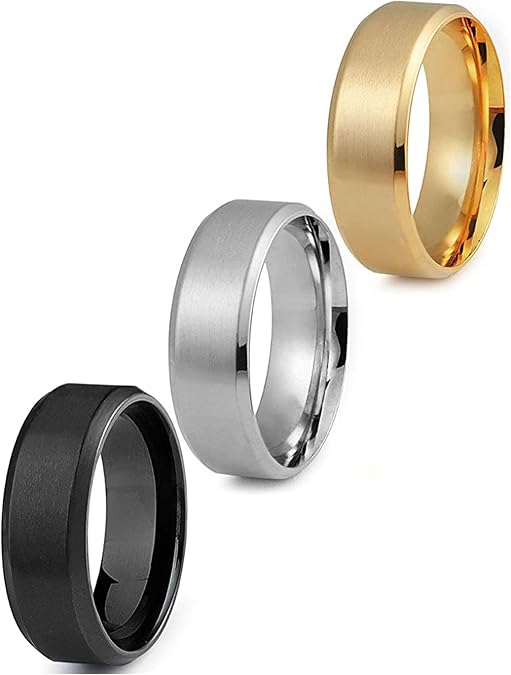 Jstyle 3Pcs Stainless Steel Rings for Mens Wedding Bands Ring Size 6-14 | 8MM Width Band Silver Gold Black Wedding Engagement Promise Ring Jewelry Gift Comfort Fit for Him