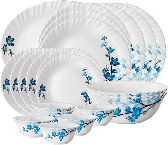 Larah By Borosil Mimosa Opalware Dinner Set, 21-Pieces, White