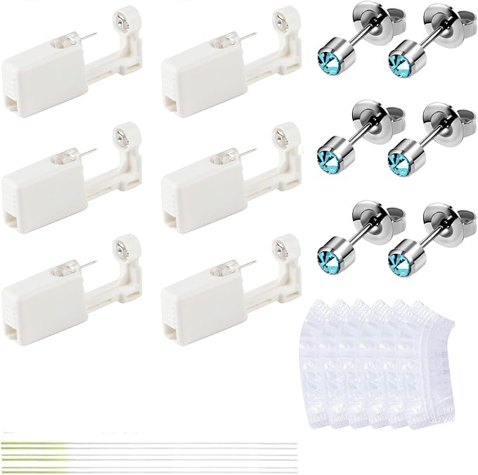 Ear Piercing Kit,Disposable Ear Piercing Gun with Cubic Zirconia Stud,30pcs/Sets Ear Piercing Tools for Salon and Home Piercing