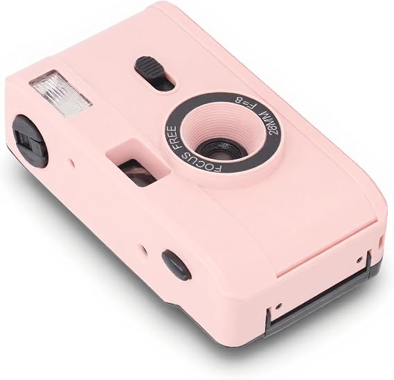Disposable Film Camera 35 mm, Retro Film Camera with Built in Flash, Reusable Lightweight Vintage Camera, 28MM F/8 Lens, Full Manual Setting (Pink)