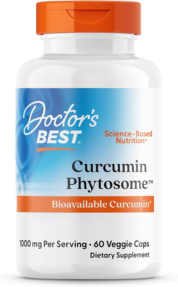 Doctors Best Curcumin Phytosome Supplement for Men & Women - Curcumin Complex Capsules 1000 mg Per Serving, Joint Health Support, Bioavailable Formula, Gluten Free, Soy Free, Vegan - 60 Veg Caps