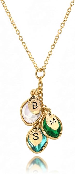 Birthstone Necklace for Women, Grandma Necklace with Birthstones, Initials