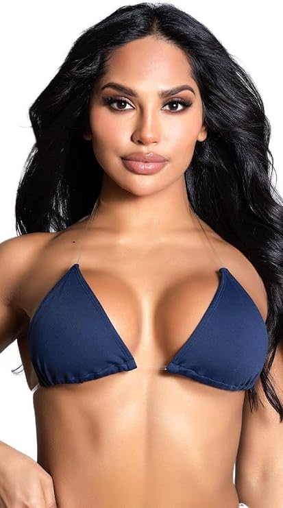Yandy Women Swimsuit Triangle Bikini Top with Adjustable Cups Clear Straps & Halter Tie Closure