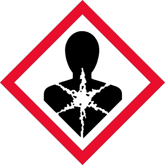 OSHA Compliant, GHS Health Hazard, Pictogram, Red Border, Black Symbol, Picto, White Base, Laminated, Safety Decal Label Vinyl Sticker, (1" x 1" (16 per))