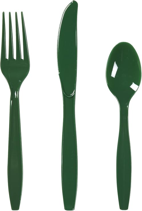 Assorted Hunter Green Plastic Cutlery Set- 24 pcs.