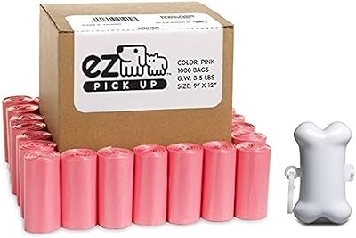 1000 Pet Waste Disposal Poop Bags with Dispenser, EZ Pick Up Bag, Pink Color 9x12 Size Large, Puppy Training