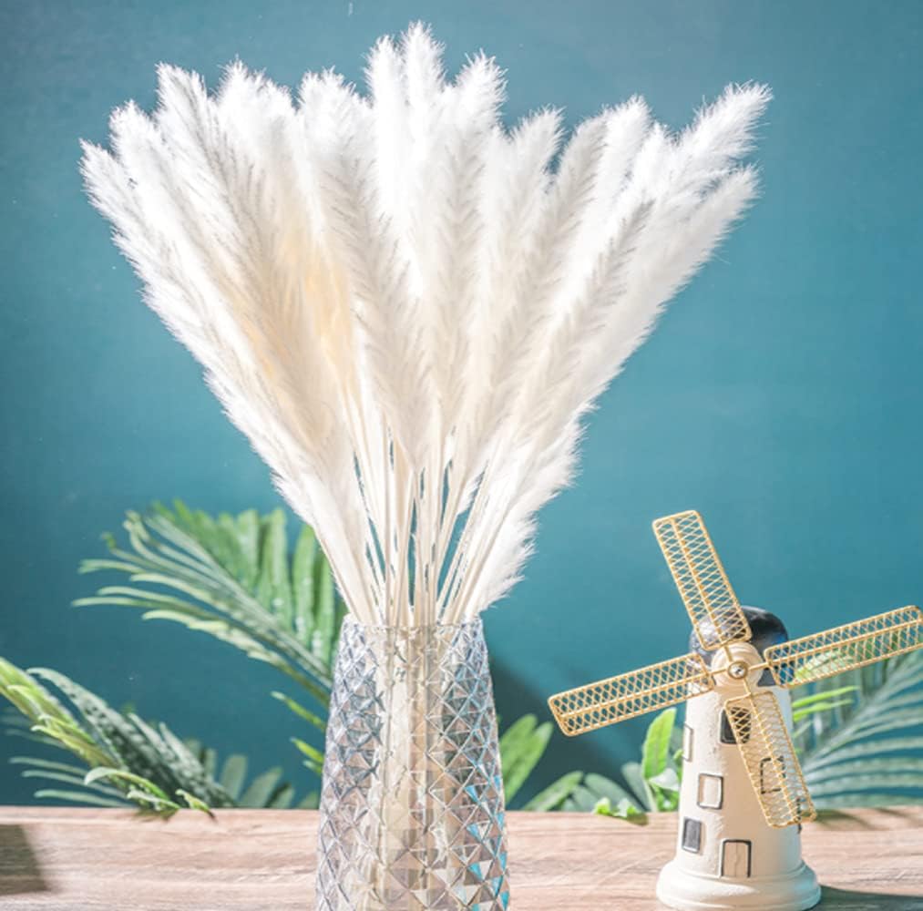 White Pampas Grass Decor for Home, Small Fake Pompous Grass Plants,Dried Faux Flowers Bouquet of 15PCS and Floor Vase Filler for Living Room