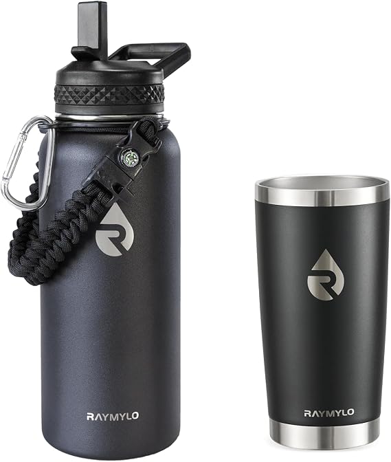 RAYMYLO Insulated Water Bottle 32 oz bundle with 20 oz Coffee Tumbler, Triple Wall Vacuum Stainless Steel, Leak Proof & Non-BPA,