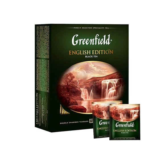 Greenfield English Edition Black Tea - 100 Individually Wrapped Tea Bags - Premium Single Origin Ceylon Black Tea - Classic Full-Bodied Afternoon and Breakfast Tea - 7.05 oz