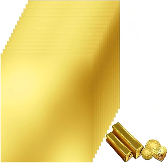 Foil Wrappers for Chocolate,100 Pcs Square Glossy Gold Aluminium Foil Candy Wrappers Paper 19 × 16 CM Chocolate Bar Wrapper for DIY Chocolates,Candies,Fudge,Brownies,Caramel Packaging