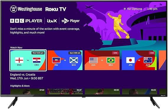 Westinghouse 32 Inch TV Smart Roku OS - LED HD, Freeview, Netflix, Apple TV+, BBC iPlayer, Dolby Audio, HDMI, USB- Ideal Small TVs for Bedroom, Lounge or Kitchen 【Energy Class E】