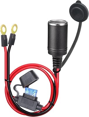 2FT 12V Female Socket Battery Eyelet Ring Terminal 12volt Extension Cord Outlet Adapter Plug Power Supply Car Electrical Dc Charger Accessory Connector Kit 15A Fuse