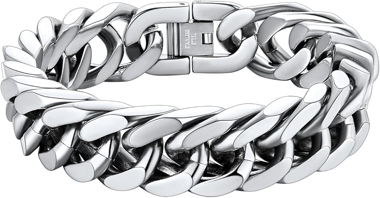 ChainsHouse Stainless Steel Cuban Link Bracelet, 8mm/12mm/17mm Width, 7.5"/8.3"/9", 18K Gold Plated Chain Wrist Bracelets for Men Women, Send Gift Box