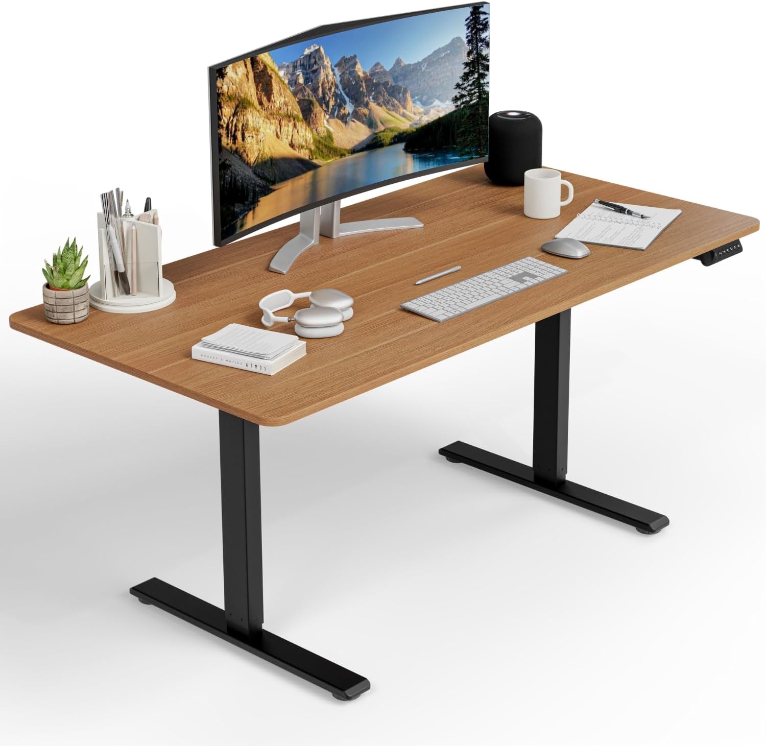 Uprise Height Adjustable Table | Dual Motor | Strong-Balanced-Stable Nevada Walnut-Black 140x70 cm