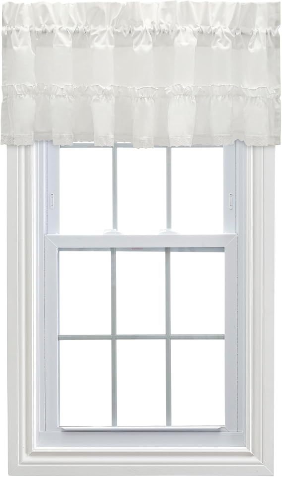 Ellis Curtain Madelyn 60" x 16" Ruffled Victorian Valance, Natural