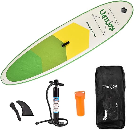 10 Inflatable Stand Up Paddle Board 6 Inches Thick Non-Slip Deck Adjustable Paddle Backpack,Pump, Repairing kit, Green