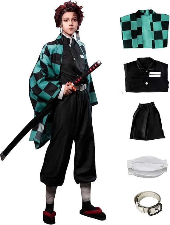 INSGEER Rarashik Kamado Tanjirou - Disfraz de kimono para hombre, disfraz de Halloween, Tanjirou, S