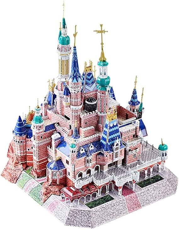 3D Metal Puzzle Fantasy Castle Model Kits with LED and Tools, DIY Assembly Architecture 3D Metal Model Kits to Build for Adults - 298 Pieces