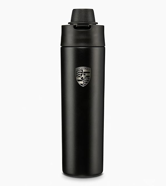 Porsche Black Crest Insulated Drinking Bottle, Powder Coated