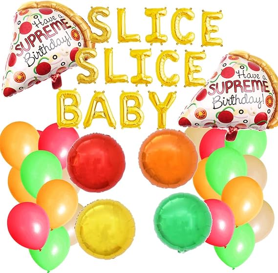 Slice Slice Baby Birthday Balloons Pizza Party Decorations Banner Pizza Balloon Slice Pizza Baby Shower Kids Birthday Party Decorations Supplies Photo Prop