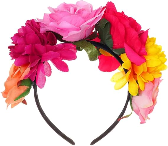Mexican Rose Flower Crown Headband Day of The Dead Flower Headband,Rose Crown Headpiece for Halloween Costume Wedding