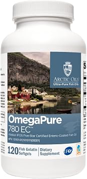XYMOGEN OmegaPure 780 EC - Cardiovascular & Brain Support - IFOS Five-Star Certified Fish Oil - DHA EPA Omega-3 Supplement - Enteric Coated Softgels - 120 Softgel Tablets