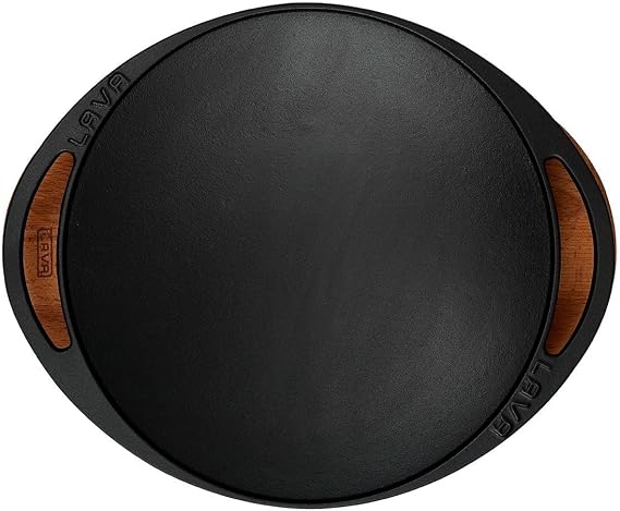 Lava Döküm Saç Kavurma Tavası, Metal Kulplu ve Ahşap Altlıklı, 28cm, Siyah
