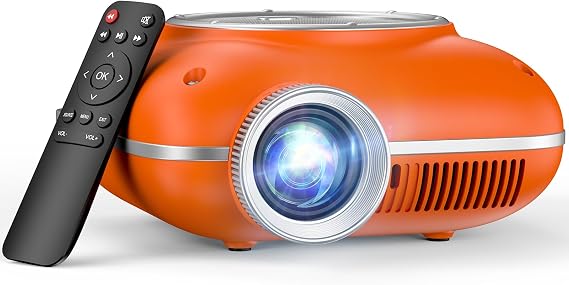 HOMPOW Mini Projector, 1080P Supported Portable Bluetooth projector | Mini & Portable, Built-in Bluetooth/Speaker, Home Theater, Outdoor/Indoor, HDMI/USB Compatible Phone & Laptop(Orange)