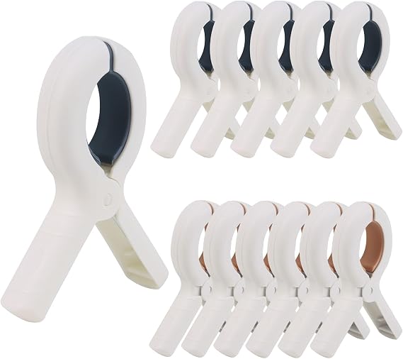 CCINEE 12 Pack Beach Towel Clips for Beach Chairs Cruise, Plastic Laundry Clothespins Pool Boat Towel Clips Holder Accessories Heavy Duty Hanging Rack