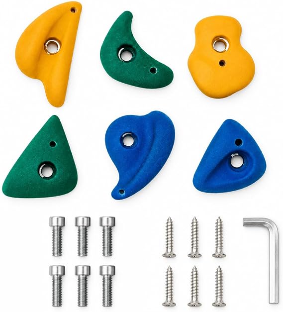 ComfyBumpy 6 Rock Climbing Holds for Kids | Non-Slip Rock Climbing Holds with Allen Bolts, Screws & Wrench | Extra Climbing Holds Rock Climbing Wall for Kids