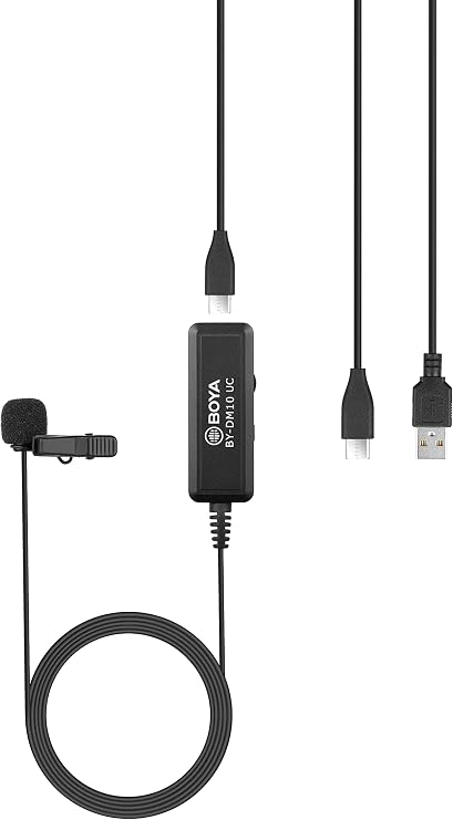 BOYA BY-DM10UC Digital Omnidirectional Lavalier Microphone with USB-C & USB Output Cables for Android Smartphones, Tablets & MAC/PC Computers