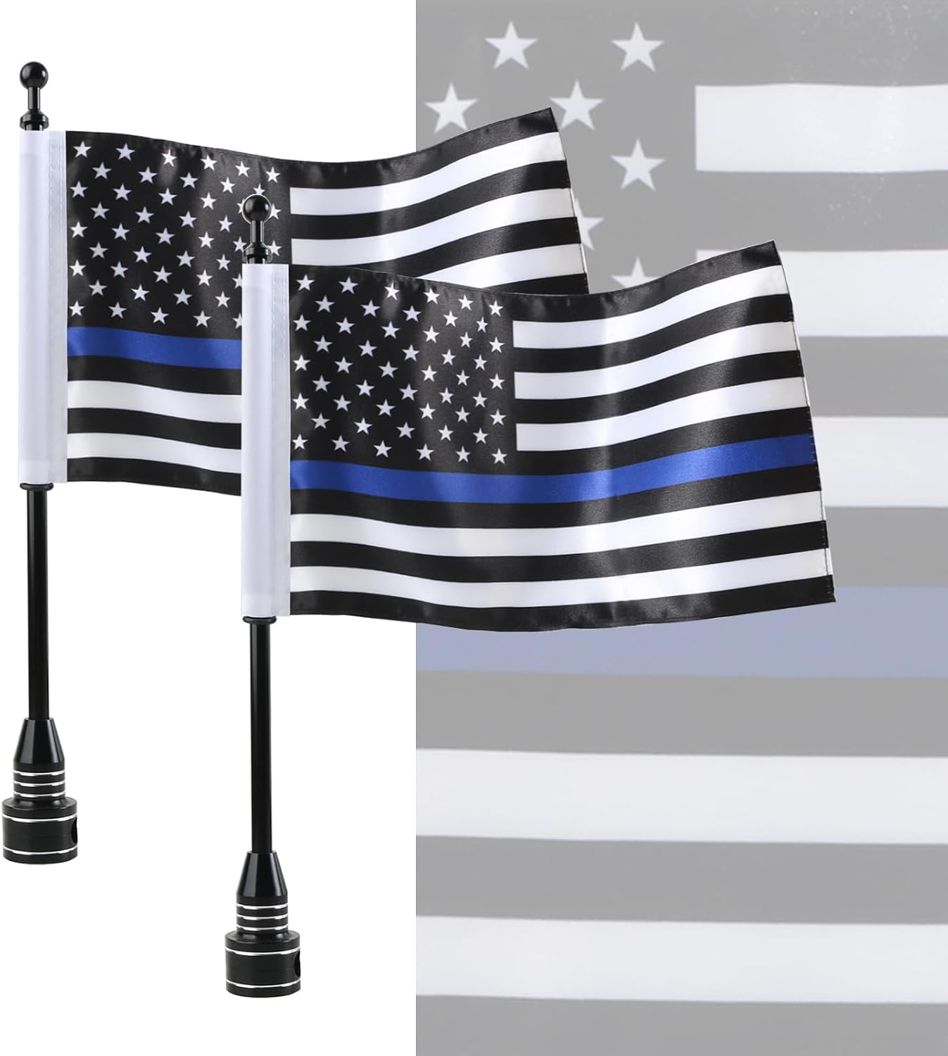 6 x 9 Motorcycle Flags Blue Line USA Flag for Harley Davidson Yamaha Honda Goldwing CB VTX CBR Black Stainless Steel Motorcycle Flagpole Mount fit 12 Luggage Rack
