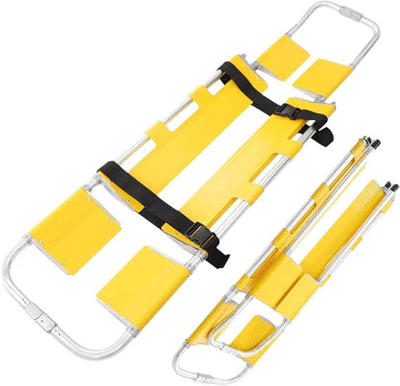80" x 17" Foldable Aluminum Scoop Stretcher EMS Portable Rescue Stretcher with Adjustable Length Patient Transport Medical Stretcher with Safety Belt and Hinge Device, 350 Lb Load Capacity