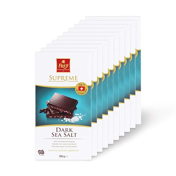 Frey Supreme Bar Dark Chocolate with Sea Salt - Premium Swiss Chocolate - GMO Free - Rainforest Alliance Certified - 3.5 Ounce (Pack of 10)