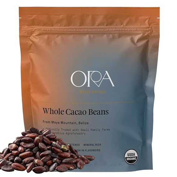 ORA Whole Cacao Beans, 10oz - Organic, Ethical, Regenerative, Heavy Metals Tested, Unsweetened