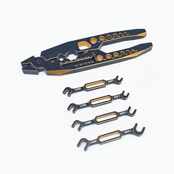KingVal 4PCS Wrench 3.0/3.2/3.5/3.7/4.0/5.0/5.5/6.0mm Turnbuckle Nut Ball Joint Remover with Multifunction RC Shock Absorber Plier for RC Car Boat Model Repair Tool Kit