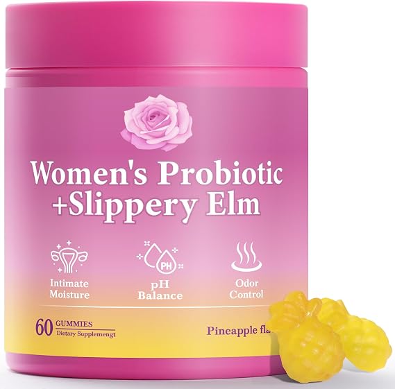 Her Juicy Feminine Probiotics Gummies with Slippery Elm Supports pH Balance Gut Health & Immune System Promote Vaginal Health for Women 60 Pineapple Gummies