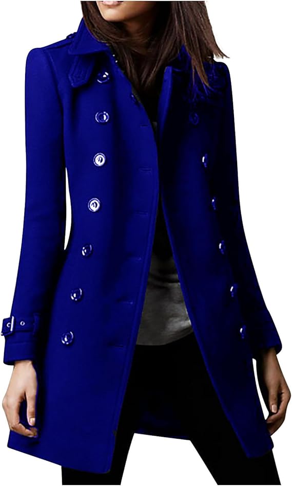 Women's Trench Coat, Trendy Classic Overcoat Mid Long Slim Jackets Winter Warm Outerwear Windproof Coats 2024