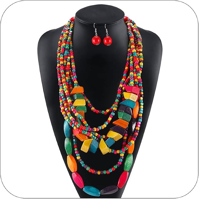 choice of all African Jewelry for Women African Necklace Earrings Set for Black Women Chunky Beaded Necklaces Juneteenth Shirts Outfit Accessories