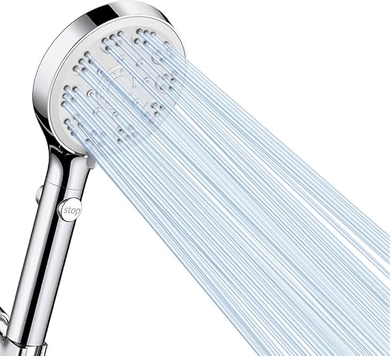 Shower Head, High Pressure Shower Head with 5 Spray Modes, Showerhead with On Off Pause Button, Powerful Shower Heads for Low Water Pressure
