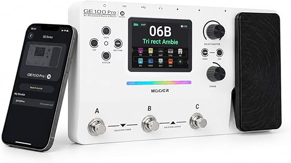 MOOER GE100Pro Guitar Multi-Effects Pedal 3.5 inch screen AI Tone Assistant | 240 Effect Types, 80 Second Stereo Looper, Drum Machine, RGB Lighting, Mobile APP & PC Editing for Stage & Recording