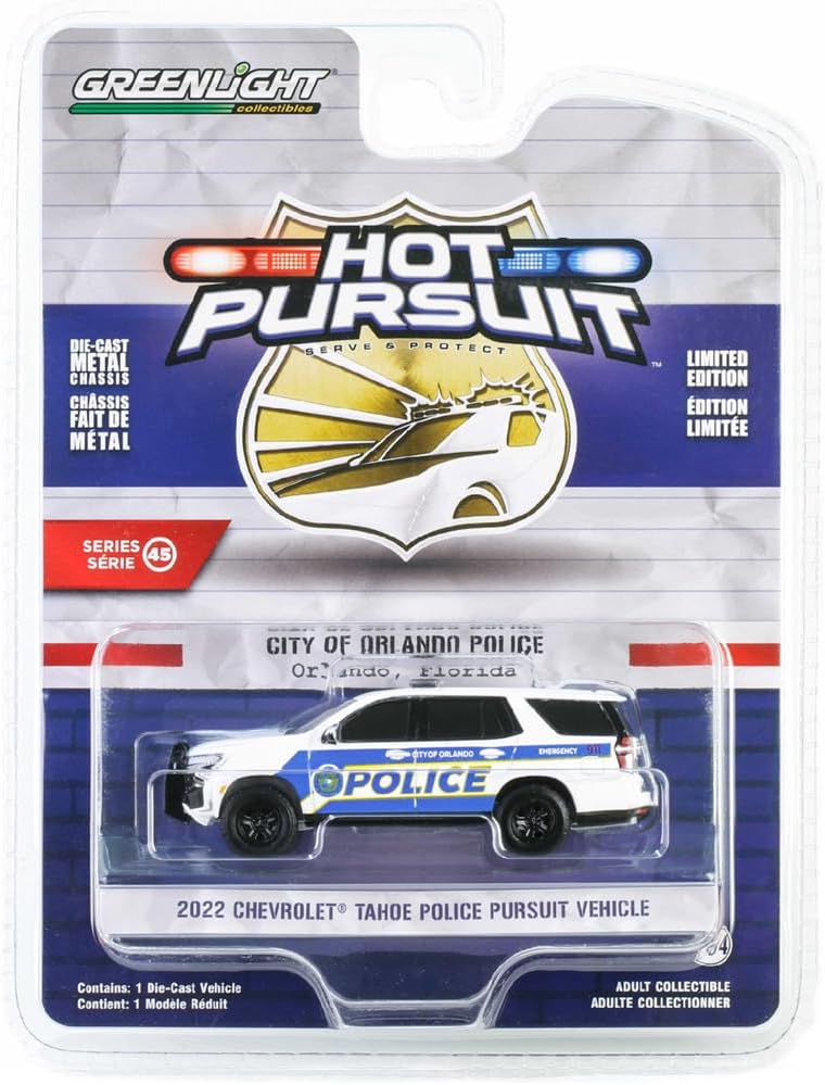 GREENLIGHT Green Light 1:64 Scale Hot Pursuit Series 45 - 2022 Chevy Tahoe Police Pursuit Vehicle - City of Orlando Police Parallel import goods