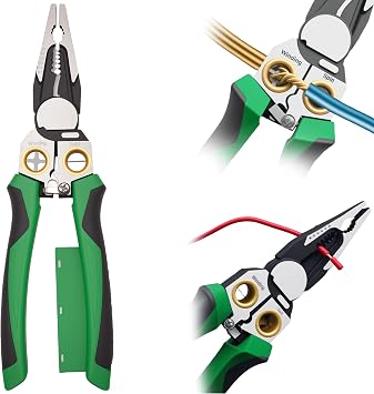 8 In 1 Wire Stripper with Voltage Tester,Compact Portable Electrician Multitool,Electric Pliers with Alarm & Flash Detects 12V-220V AC/DC(Non-Rectified Dc) for Strip,Cut,Crimp,Split,Wrap,Pull(Green)