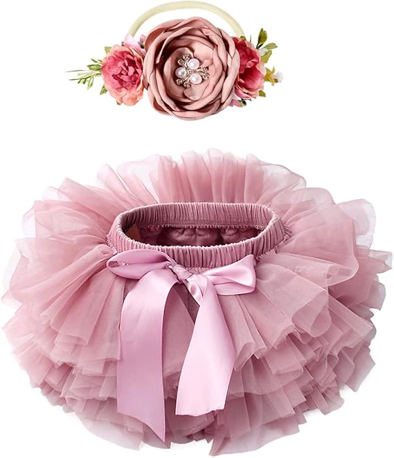 Tutu.kk Toddler Tutu Skirt for Baby Girl with Diaper Cover, Soft Baby Tutu Dress 0-36 Months with Flower Headband