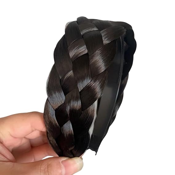 Black Brown Twist Braided Headband Wig Wide-Brimmed Hair Hoop, Twist Braided Headband Wig, Hair Accessories, Simple Braid Hairpiece, Stretch Quality Synthetic Braided Women Girl